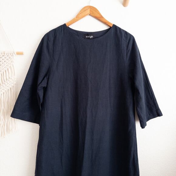 Wuko Gals Claire Midnight Blue Midi Linen Blend Dress Size XS NWT - Picture 3 of 7